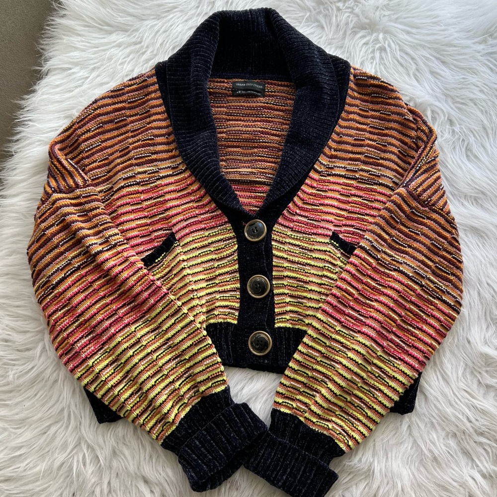 Urban Outfitters Soft Rainbow Marled Space Dye Cropped Cardigan